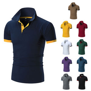 Polo slim fit pour homme, manches courtes, extensible, décontracté, avec col et poignets contrastés, chemise de golf tendance pour l'été - Product Image 1