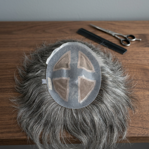 Toupee para Hombre con Base de Encaje, 130% de Densidad, Cabello Remy Indio Liso, Estilo con Partidura, Nudos Invisibles en V, Diseño Central - Product Image 4