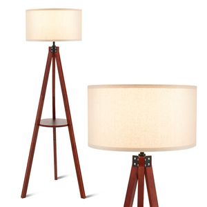 Lampada da Terra Moderna in Legno con Paralume a Cupola in Metallo per Soggiorno, Base E26 - Product Image 1
