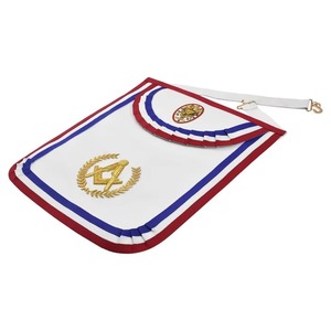 ผ้ากันเปื้อนหนัง National Sojourners สีทองแบบกำหนดเอง พร้อมลายวงกลมสี่เหลี่ยมและพวงมาลัยปักดิ้นทอง บริการ OEM ปักโลโก้ตามสั่ง - Product Image 2