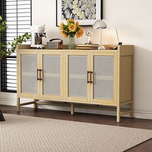 <b>Rustic</b> Sideboard with Adjustable Shelves and Decorative Rattan <b>Doors</b> for Entryway Dining Room or Living Room - Product Image 1