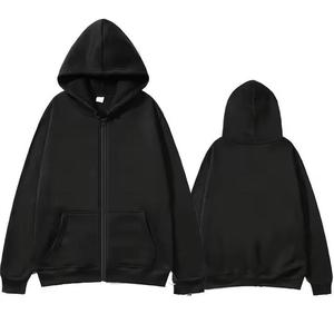 เสื้อฮู้ดซิปผู้ชายสีพื้นใส่สบายสำหรับฤดูใบไม้ร่วงและฤดูหนาว ผ้าฝ้าย 100% สไตล์ฮิปฮอป - Product Image 2