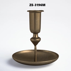 Wholesale <b>Antique</b> <b>Brass</b> Metal Taper Candle Holder with Drip Tray Vintage <b>Candlestick</b> for Wedding Dining Table Decor - Product Image 1