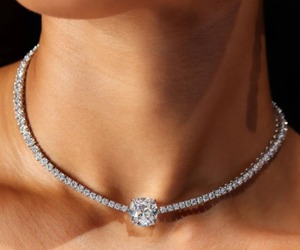 Collar de tenis de lujo con diamantes, solitario central, oro blanco de 14K, diamante redondo brillante cultivado en laboratorio, collar Riviera para mujer - Product Image 3