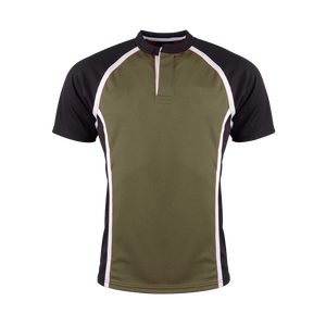 Maillot de sport color block à manches courtes Henley, haut d'entraînement athlétique 100 % polyester anti-humidité avec logo frontal - Product Image 1