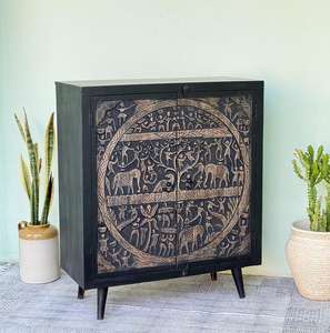 Mueble de Madera de Mango con Arte Warli Tallado a Mano - Product Image 3