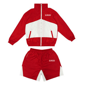 Conjunto de dos piezas de nailon con cremallera de alta calidad, cortavientos, transpirable, de corte relajado, conjunto de pantalones cortos de nailon de verano para hombre - Product Image 3