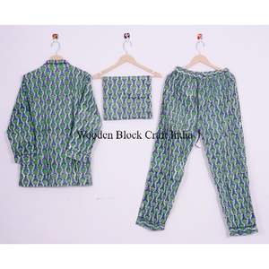 ชุดนอนผ้าฝ้ายพิมพ์ลายบล็อกน้ำหนักเบาสำหรับผู้หญิง เนื้อผ้านุ่ม ระบายอากาศได้ดี เหมาะสำหรับการพักผ่อน การนอนหลับ และสวมใส่สบายๆ - Product Image 4