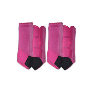 Checkered Nylon Horse Leg Boots with Green Straps and Pink Trim - Product Image 2