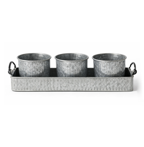 Nouveauté : Ensemble de pots à fleurs rustiques en métal galvanisé avec plateau pour la décoration intérieure et extérieure du jardin, taille et forme personnalisables - Product Image 4