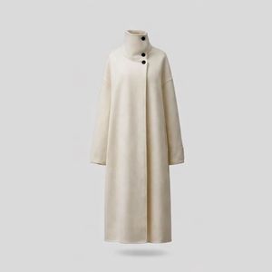 Minimalist Wool Blend Overcoat High Collar Long Winter <b>Jacket</b> Elegant Neutral Statement Coat - Product Image 3