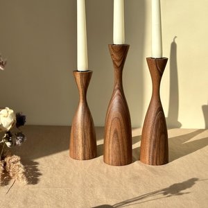 Wooden Candlestick Holder Set Natural Finish Home Decoration Nordic Style Teardrop Shape Three Piece Set - Product Image 5