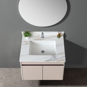 Top per lavabo in marmo da 31 pollici, fori per rubinetti pre-forati, lavabo rettangolare da incasso, altezza 4 pollici, con paraschizzi - Product Image 4