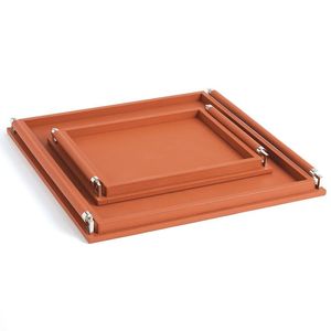 Bandeja decorativa rectangular moderna de cuero blanco con asas para uso en el hogar u oficina. - Product Image 3