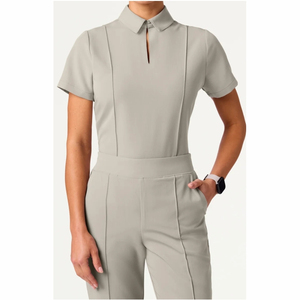 Blouse médicale unisexe tendance, col montant, manches courtes, respirante, en coton et polyester tissé, uniforme d'hôpital sans couture - Product Image 2
