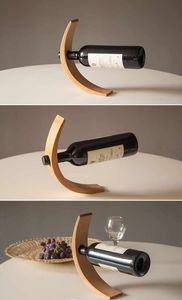 Présentoir à bouteilles haut de gamme en bois naturel, support à vin contemporain pour la décoration intérieure, présentoir à vin design élégant - Product Image 2