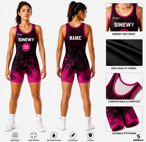 Combinaison de lutte une pièce rose hexagonale pour hommes, personnalisée, en Spandex/Polyester 240g, respirante et à séchage rapide, imprimée par sublimation - Product Image 1