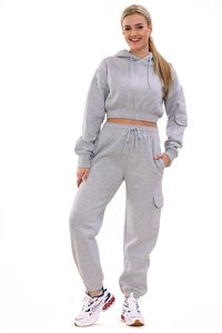 Pantalones Deportivos de Felpa 100% Algodón para Mujer, Diseño Casual de Invierno, Transpirables, Resistentes al Viento, con Capucha Corta - Product Image 5