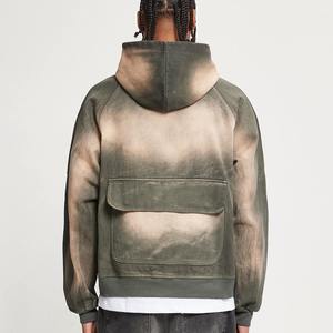 Nouveau design, sweat à capuche épais 100 % coton, effet vintage délavé, personnalisé, effet usé soleil, zippé, pour homme - Product Image 2