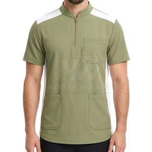 Medical Staff <b>Scrub</b> <b>Top</b> With Half Zip Front Stand Collar Short Sleeves And Professional Design For Everyday Work - Product Image 5