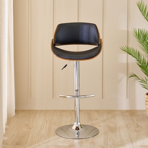 Charles Black PU Leather <b>Adjustable</b> Bar <b>Stool</b> Metal Base Modern Contemporary Design Cushioned Seat for Apartment Counter <b>Height</b> - Product Image 2