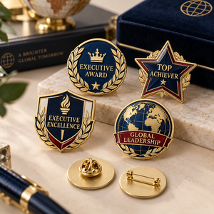 Badges métalliques personnalisés à double logo pour événements professionnels conjoints, fabricant OEM - Product Image 1