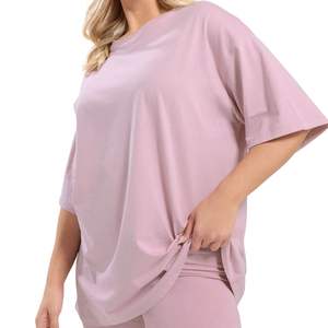 T-shirt oversize pour femme, coupe ample, manches courtes, col rond, décontracté, pour le sport, la gym, le yoga, grande taille, logo personnalisé OEM - Product Image 2