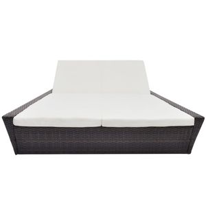 Canapé de jardin en rotin brun pour l'extérieur avec coussins blancs crème - Product Image 2