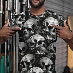 Camiseta de Manga Corta con Estampado de Calavera Gótica para Hombre, Corte Regular, Cuello Redondo, Tejido Jersey con Estampado Digital - Product Image 4