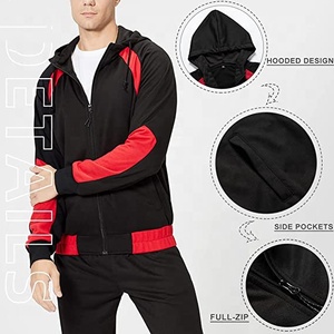 Conjunto Deportivo Negro y Rojo para Hombre, 100% Algodón, Sudadera con Cierre, Pantalones Jogger, Ropa Deportiva Transpirable - Product Image 2