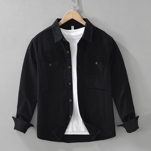 Custom Logo <b>Men's</b> Cotton Overshirt Long Sleeve Button-Up Pocket Casual <b>Winter</b> <b>Shirt</b> - Product Image 1