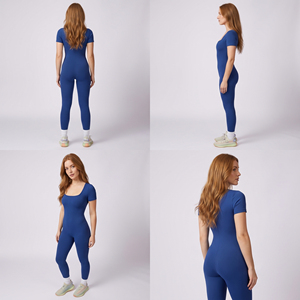 Customized Breathable Square Neck Body Suit Women's Short Sleeve Gym Wear Romper Quick Dry One Piece <b>Bodysuit</b> Slimming Swimwear - Product Image 6