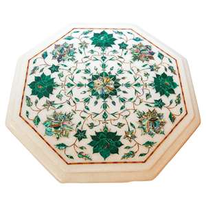 Plateau de table rectangulaire en marbre blanc avec incrustation Pietra Dura, œuvre d'art en pierres semi-précieuses, écologique, mobilier de maison traditionnel et moderne - Product Image 2