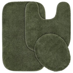 Ensemble de tapis de bain en chenille verte, 3 pièces, avec dos antidérapant en caoutchouc, style classique, rectangulaire, pour la salle de bain à domicile - Product Image 2