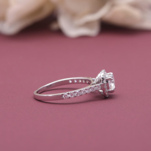 IGI Certified Lab Grown Cushion Cut <b>Diamond</b> Halo Engagement <b>Ring</b> 14K White / Rose And Yellow Gold Hidden Halo <b>Diamond</b> <b>Ring</b> - Product Image 3