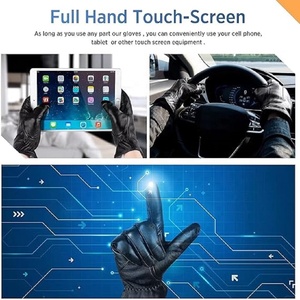Men Genuine Sheepskin Leather Gloves/ Autumn Winter Warm Touch Screen Gloves/ High Quality Full <b>Finger</b> Black Gloves - Product Image 3