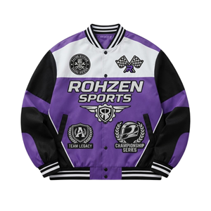 Custom <b>Summer</b> Racing <b>Bomber</b> <b>Jacket</b> Unisex Snap Button Embroidered Logo Motorsport Streetwear Baseball % Cotton OEM ODM - Product Image 1
