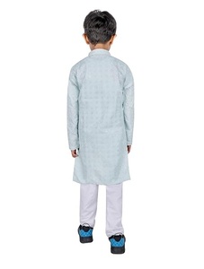 Ensemble Kurta Pyjama Garçon en Rayonne Bleu Clair, Manches Longues, Coupe Classique, Tenue Traditionnelle Ethnique pour Mariage et Fêtes - Product Image 2