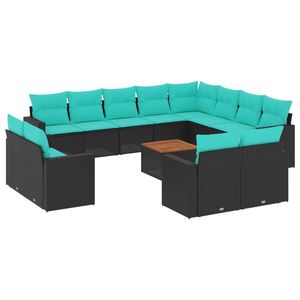 Ensemble de canapés de patio 13 pièces avec coussins noirs, meubles de jardin en polyrotin - Product Image 2
