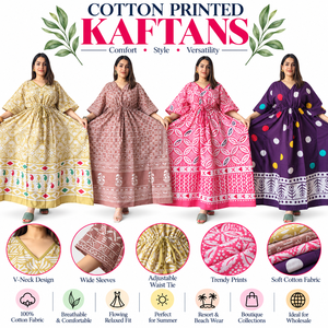 Robe Kaftan en Coton Imprimé pour Femme, Style Floral Ethnique Bohème, Tenue de Plage et de Vacances, Coupe Ample Maxi, Vêtement d'Été - Product Image 6