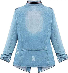 Women Blue Denim <b>jeans</b> Jacket ladies Short style <b>jeans</b> jacket lapel <b>button</b> denim <b>jeans</b> jacket - Product Image 5