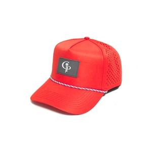 OEM Factory Breathable Quick Dry Sweat Wicking Rope Golf Hats 5 Panel <b>Back</b> Buckle Custom Rubber PVC <b>Patch</b> Logo Curved Brim Cap - Product Image 3