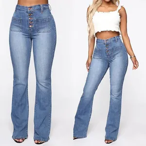 Jean large pour femme à boutons, 100 % coton, denim classique délavé, respirant, coupe décontractée vintage - Product Image 3