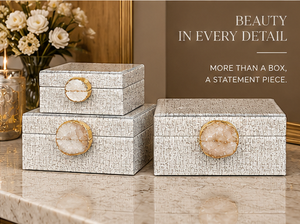 Juego de Cajas de Almacenamiento de Joyas de Vidrio Color Marfil con Detalles de Ágata Natural, Acabado Texturizado, Forro Suave, Organizador Decorativo para Recuerdos - Product Image 4