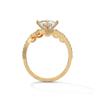 Bague de fiançailles en or jaune avec diamant, couronne ovale, halo, bijoux de mariée - Product Image 3