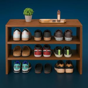 Woodworks Wooden Shoe <b>Rack</b> for Home, Chappal Slippers Organizer Stand 3-Tier Finish-Suede - Product Image 1