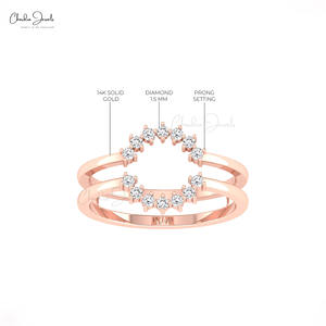 Anillo de Oro Sólido de 14k con Doble Banda de Diamantes Blancos Naturales de 0.21 CTW, Estilo Minimalista, Joyería para Novia, Piedra de Nacimiento de Abril, Superventas - Product Image 3