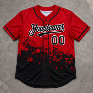 Maillot de baseball personnalisé rouge et noir pour homme, manches courtes, anti-humidité, impression par sublimation, nom de l'équipe, numéro 00, adulte, coupe décontractée, 100% coton - Product Image 3