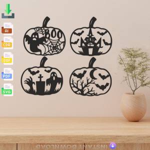 Halloween Pumpkin Wall Art Decorative Hanging <b>Ornamental</b> Irregular Shape 4Pcs DIY Engraved Paper Modern Design - Product Image 1