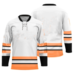 Men's White Yellow Black Ice Hockey Jersey Full Sleeve Sublimated Moisture Wicking Regular Fit Adult Apparel - Product Image 4